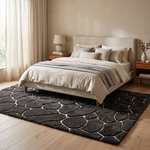 DECORDEC Tapis en laine tufté à la main, motif filigrane bronze, antidérapant, écologique, moderne, motif mosaïque galets, à poils épais - Product Image 3