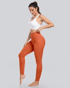 Leggings orange taille haute sans couture, longueur cheville, en Spandex et Nylon tricoté, respirants, décontractés, pour femme, grandes tailles - Product Image 3