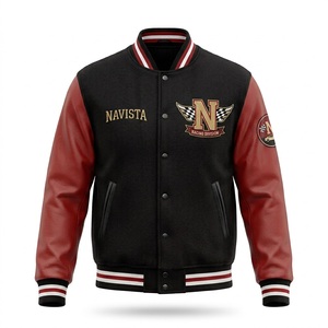Chaqueta Varsity Unisex de Invierno, Tejida, con Mangas de Cuero, Letra Bordada, Chaqueta Bomber de Lana, Logotipo Frontal Personalizado, Tallas Grandes, Ropa Urbana - Product Image 2