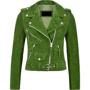 แจ็คเก็ตผู้หญิงสีเขียวแบบวินเทจสั่งทำพร้อมโลโก้ขายส่ง แจ็คเก็ตหนังกลับแท้สำหรับฤดูหนาว แจ็คเก็ตบอมเบอร์หนังแท้สไตล์ไฮสตรีทสุดฮิต - Product Image 1