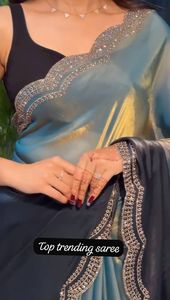 Sari moderne style célébrité, rembourré, super tendance, doux et à séchage rapide, idéal pour les fêtes, Diwali, mariages et bals de promo - Product Image 3