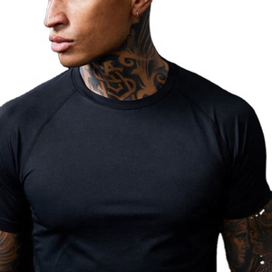 Camiseta de Punto para Hombre, Negra, Manga Corta, Cuello Redondo, Color Sólido, Corte Ajustado, Casual, Largo Regular, Secado Rápido, Poliéster Jersey - Product Image 4