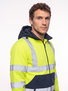 Men's High Visibility <b>Fleece</b> <b>Jacket</b> With <b>Hooded</b> Zipper Reflective Stripes Workwear Style Autumn Wear - Product Image 4
