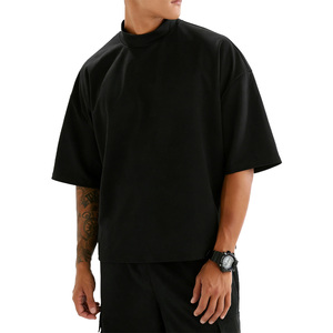 Fashionable 230 GSM Cotton Jersey Mock Neck <b>Half</b> <b>Sleeve</b> <b>T</b> <b>Shirt</b> Custom Logo Oversized Blank Short <b>Sleeve</b> Men's Casual <b>T</b> <b>Shirt</b> - Product Image 1