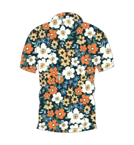 Custom Vintage Floral Print <b>Polo</b> Shirt for Men Navy <b>Orange</b> White Casual Short Sleeve Golf <b>Polo</b> Tee - Product Image 2