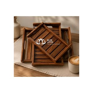 Plateau de service en bambou pour fruits, collations, thé, gâteaux – Assiettes et soucoupes en bambou avec bord fin rond, rectangulaire et autres formes - Product Image 4
