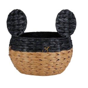 Handwoven Water Hyacinth Mickey <b>Basket</b> Woven Bear Ears Toy Storage Organizer Bin Kids Room Decorative <b>Plant</b> Pot - Product Image 1