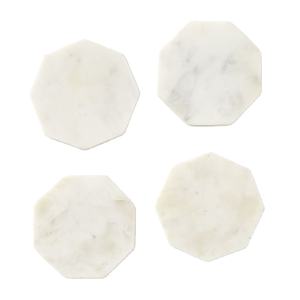 Posavasos de piedra octogonal de mármol blanco elegante Juego de 4 posavasos de bebida elegantes para protección de mesa y decoración del hogar - Product Image 1