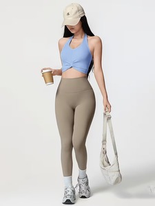 Women Halter Neck Sports Bra Front Twist Workout <b>Crop</b> <b>Top</b> Open Back High Elasticity Fitness Gym Activewear Padded Bralette - Product Image 5