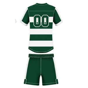 Conjunto de Uniforme de Rugby Verde Oscuro y Blanco de Manga Corta, Jersey de Rugby a Rayas con Cuello Redondo, Pantalones Cortos con Cordón, Ropa Deportiva para Entrenamiento - Product Image 2