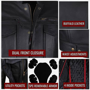 Chaqueta de Motocicleta Unisex de Cuero de Búfalo Premium, Transpirable, con Bolsillos Utilitarios, para Motociclistas, Otoño/Invierno/Primavera - Product Image 6