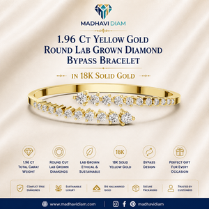 Premium 1.96 CT Round Lab Grown Diamond Bypass Bracelet in 18K <b>Solid</b> Yellow <b>Gold</b> Fine Jewelry - Product Image 1