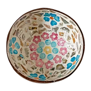 Cuenco Minimalista de Coco Lacado en Blanco - Incrustaciones de Mosaico de Perlas - Interior Moderno y Elegante - Product Image 2