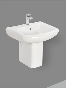 Lavabo mural en céramique allongé Alpha moderne, design monobloc, lavabo de luxe pour salle de bain, villa, appartement - Product Image 3