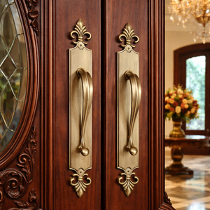 Poignée de porte moderne en laiton HI SAFE Fleur Royale de qualité supérieure |   Porte d'entrée principale décorative en laiton massif de 20 pouces pour hôtel - Product Image 2