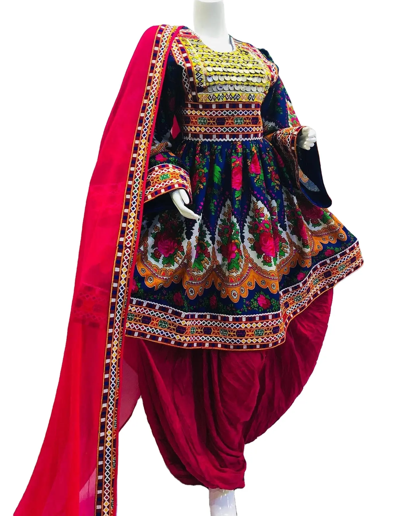 Gaun kuchi vintage etnis Tribal, gaun Kochi warna-warni tradisional pesta Afghan/Pakistan Kuchi 3091