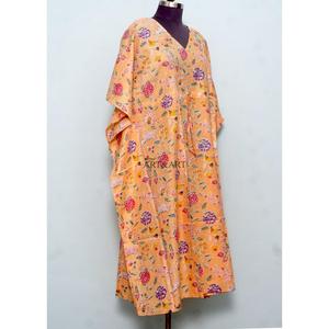 Soft Pure Cotton Kaftan Floral Block Print Caftan Long Kaftan <b>Dress</b> For to be Moms Beach Cover up Sleepwear Comfy Daily Wear - Product Image 4