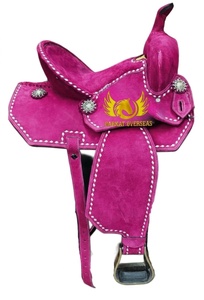 Silla de montar western de cuero turquesa y gamuza blanca con costuras reforzadas, duradera, portátil, con asiento acolchado suave. - Product Image 2