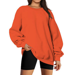 Sweat-shirt à col rond en coton tricoté pour femme, coupe oversize, couleur unie, épaules tombantes, manches longues, pull décontracté d'automne - Product Image 3