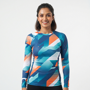 <b>Women</b> Beachwear Sublimation <b>Rash</b> <b>Guard</b> 100% Polyester Swimming Top Ladies Compression Fit Gym Fitness Activewear Top - Product Image 6