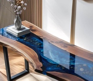 Modern Latest Collection Solid Live Edge Wooden Dining <b>Table</b> Transparent <b>Epoxy</b> Resin Restaurant & Cafe Dining <b>Table</b> - Product Image 1