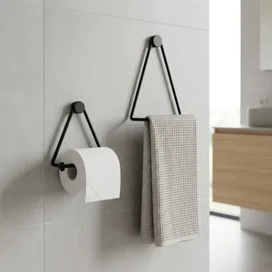 Modern Triangle Towel Ring Toilet Paper Holder <b>Wall</b> Mounted Metal Bathroom Accessory Minimalist Decorative Organizer Set - Product Image 4