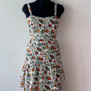 Robe midi en coton tissé à motifs floraux pour femme, sans manches, col carré, imprimée à la main, style décontracté d'été, taille naturelle, vente en gros - Product Image 3