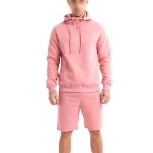 Vêtements personnalisés en gros 100% coton en rose Ensemble sweat-shirt et short pour homme Deux pièces Ensemble court en coton respirant - Product Image 1