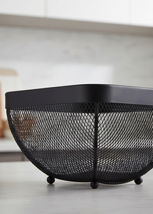 Custom Black Metal Wire <b>Mesh</b> Fruit Storage <b>Basket</b> Square Rim Decorative Bread Holder Modern Kitchen Stand - Product Image 5