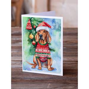 Redbone Coonhound Whimsical A7 Tamaño 5x7 Tarjetas de notas en blanco Paquete de 8 tarjetas de felicitación de Navidad con sobres - Product Image 2