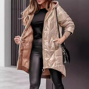 Chaqueta de Mujer para Otoño e Invierno, Nueva Moda, con Capucha, Holgada, Manga Larga, Color Sólido, Cierre de Cremallera, Abrigo Informal, Relleno de Algodón, Transpirable - Product Image 5