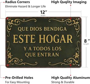 Nuevo Regalo Cristiano para <span class=keywords><strong>el</strong></span> Hogar 2026, Arte de Pared Rústico Vintage de Aluminio de 8x12 Pulgadas con Impresión UV, en <span class=keywords><strong>Español</strong></span>: Dios Bendiga Este Hogar - Product Image 2