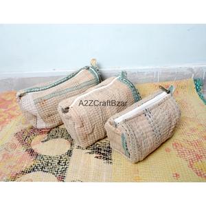 Handmade Kantha Indian Tassel Pattern Zipper Closure Soft Handle Eco-Friendly Cotton Lightweight Multi-Function Cosmetic <b>Bag</b> Set - Product Image 4