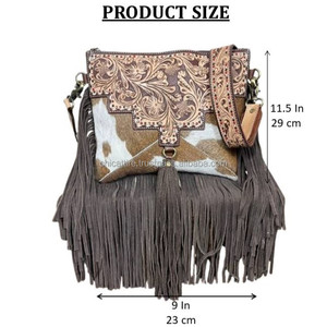 Nouveau concepteur tendance grande capacité en cuir usiné à la main frange sac à bandoulière en peau de vache fermeture éclair épaule sac à main sacs à main pour femmes - Product Image 2