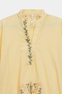 Yellow Embroidered Cotton <b>Kurta</b> For <b>Women</b> Traditional Indian Pakistani Casual Wear Loose Fit All Seasons - Product Image 3