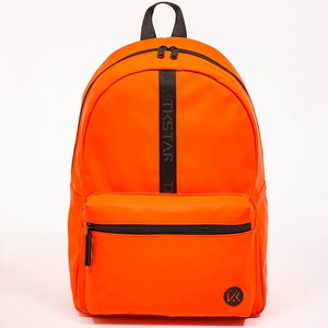 Orange matte leather <b>backpack</b> simple casual eco-friendly bag <b>black</b> webbing logo bag - Product Image 1
