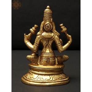 Estatua de escultura india de latón Devi Lakshmi pequeña sentada de 3 pulgadas hecha a mano - Product Image 4
