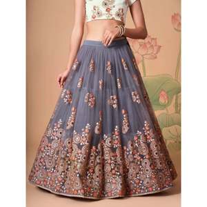 Grey Embroidered Net <b>Plus</b> <b>Size</b> Lehenga Choli for Cocktail Party Wear - Product Image 1