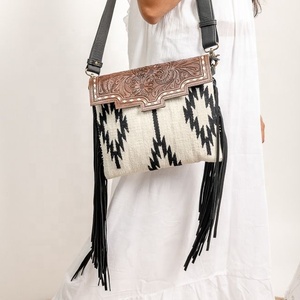 LW Western Stylish Saddled <b>Blanket</b> Handbag Tooled Leather Strap High Quality Aztec Side Bags Vintage Colorful Hand Carved Bag - Product Image 1