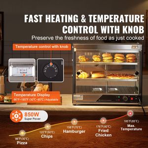Scaldavivande Commerciale a 2 Livelli 850W con Vetro Temperato, Riscaldamento a Vapore, Controllo Manuale della Temperatura 86-185°F - Product Image 2