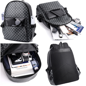 Mochila de Negocios de PU con Patrón de Rejilla de Diamantes, Diseño Unisex, Capacidad de 20-35L, Cierre Impermeable, Poliéster, para Computadora - Product Image 6
