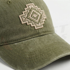 Casquette de baseball vert olive à 6 panneaux avec broderie géométrique sur le devant, ajustable, unisexe, décontractée, pour le printemps et l'automne - Product Image 4