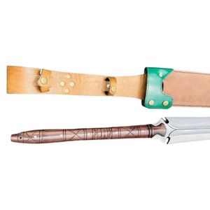 Cuchillo con mango de madera y hoja de acero inoxidable de filo recto, cuchillo de caza grueso con funda de cuero y ribete verde - Product Image 4