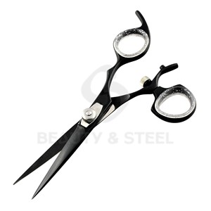 Professional Matte Black Hair Cutting Scissors with Swivel Thumb Handle and Clear Glitter Finger <b>Ring</b> Inserts - Product Image 2