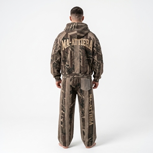 Ensemble survêtement homme marron camouflage avec sweat à capuche zippé et pantalon large – Tenue décontractée streetwear personnalisable avec logo - Product Image 2