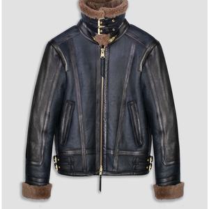 แจ็กเก็ตบอมเบอร์หนัง Shearling สำหรับผู้ชาย,แจ็กเก็ตขนแกะเทียมให้ความอบอุ่นในฤดูหนาวผ้าเชอร์ปาหนังแกะสไตล์วินเทจใหม่ปี B-3 - Product Image 3