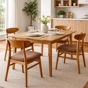 Chaise de salle à manger pliable tendance scandinave minimaliste haut de gamme en teck naturel avec siège rembourré, écologique, pour appartement et villa - Product Image 4