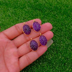 ทำด้วยมืออเมทิสต์ธรรมชาติแกะสลักจี้ดอกไม้รูปไข่ชุบทองเสน่ห์สร้อยคอเครื่องประดับแฟชั่นสำหรับการทำ - Product Image 2