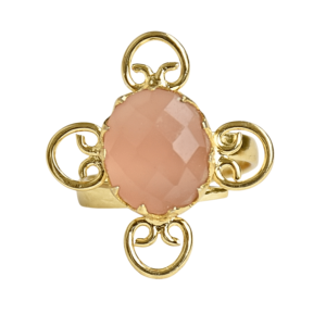 Vintage Unisex <b>Cocktail</b> <b>Ring</b> 18K <b>Gold</b> Plated Pink Chalcedony Square Bezel Setting Brass January Birthstone Daily Wear Trendy - Product Image 4