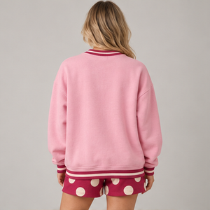 Women's Blush Pink Jumbo Dot Varsity Crew Neck 2-Piece <b>Shorts</b> <b>Set</b> Custom Casual Sportswear - Product Image 3